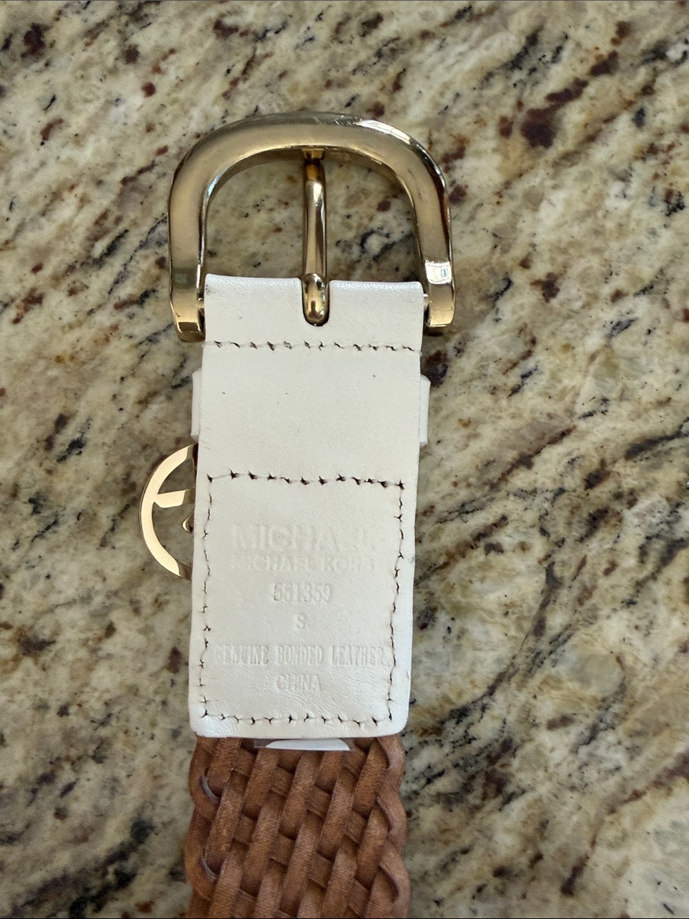 Michael Kors Belt White Braided Leather with Gold-tone buckle & MK Charm Sz Sm - Picture 3 of 11